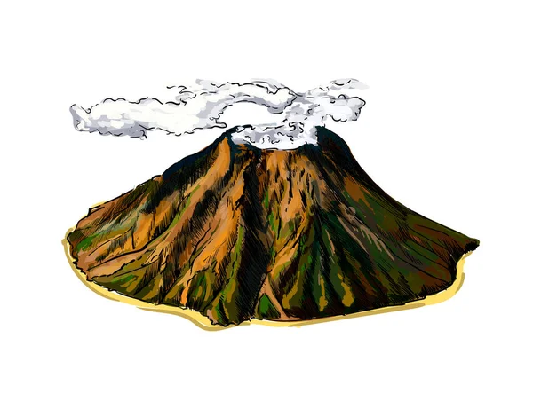 Vulkan från ett stänk av akvarell, färgad teckning, realistisk — Stock vektor