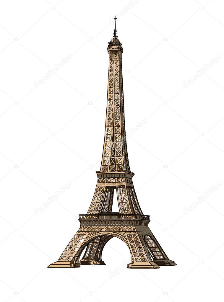 Eiffel Tower from a splash of watercolor, colored drawing, realistic