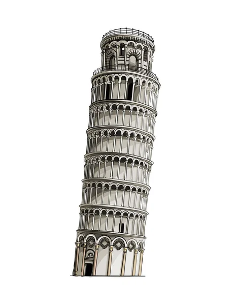 Scheve toren van pisa, gekleurde tekening, realistisch — Stockvector