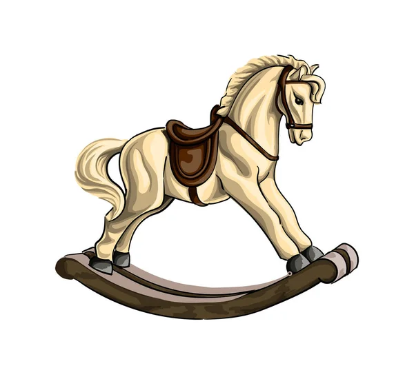 Ročník dřevěný houpací kůň hračka, barevný nákres, realistické — Stockový vektor