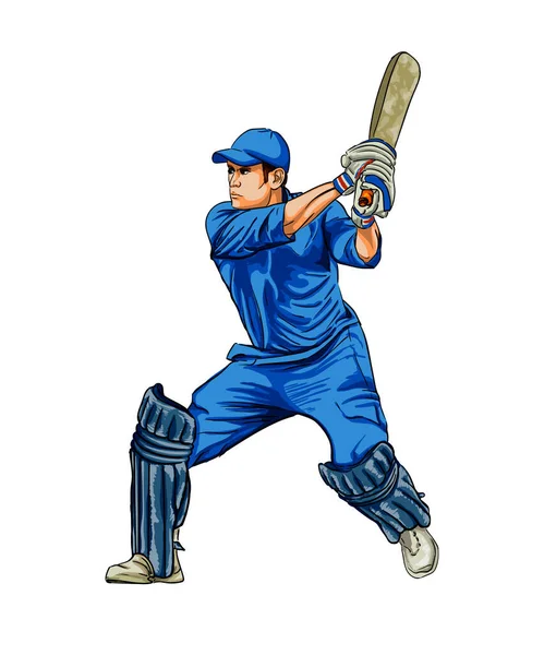 Αφηρημένη batsman παίζει κρίκετ από βουτιά των ακουαρέλες, έγχρωμο σχέδιο, ρεαλιστική — Διανυσματικό Αρχείο