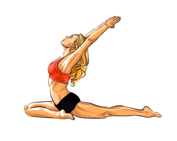 Streszczenie młoda kobieta jest zaangażowana w jogi lub Pilates, robi ćwiczenia — Wektor stockowy