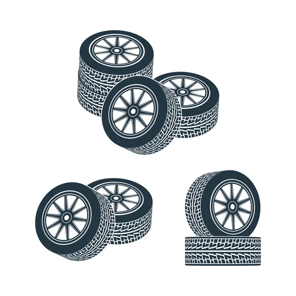 Gumové kolečko pneumatiky rim řídit auto — Stockový vektor