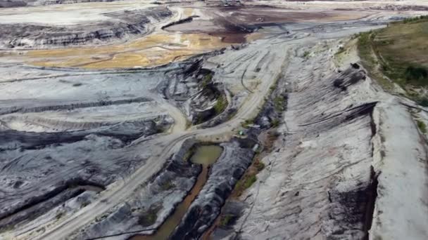 无人机在一个露天褐煤矿山上空飞行 完全破坏了自然 景观和水的平衡 没有什么比露天褐煤开采对环境的影响更大的了 — 图库视频影像
