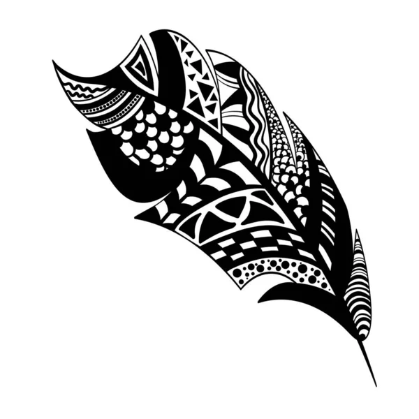 Černobílý Vektor Peří Peerless Dekorativní Peří Vektor Vzorovaný Design Tetování — Stockový vektor
