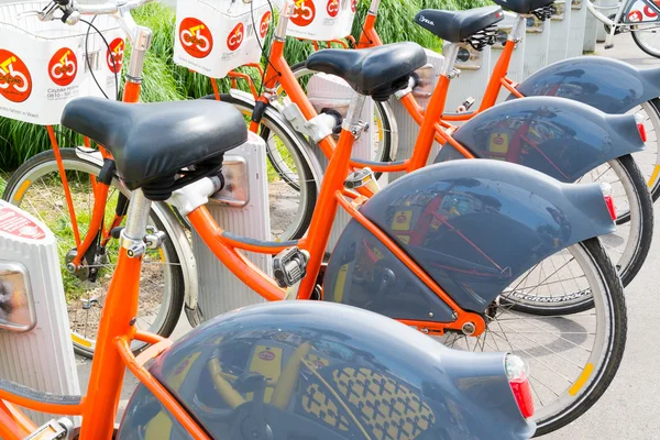 Bicycles in a row at citybike station in Vienna, Austria Stock Picture