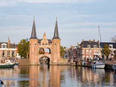 SNEEK, NETHERLANDS - SEP 29, 2017: Waterpoort, water gate, and de Kolk canal in city of Snits, Sneek in Friesland