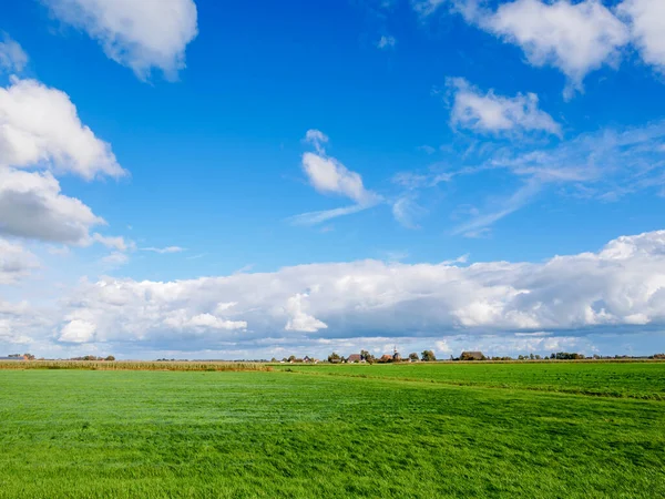 Panorama Polder Meadows Farmhouses Church Cornjum Friesland Netherlands — Zdjęcie stockowe