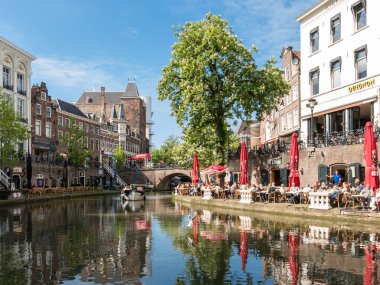 Oudaen  Castle and Oudegracht canal in Utrecht, Netherlands