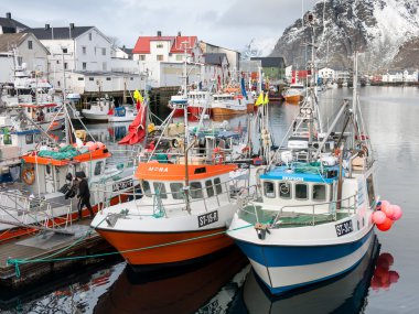 Boats in harbor Henningsvaer, Lofoten Islands, Norway