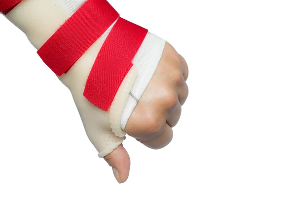 Hand with wrist and thumb splint — Stock Photo, Image