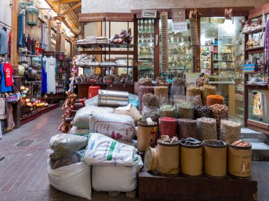 Shop in spice souk in Deira district of Dubai clipart