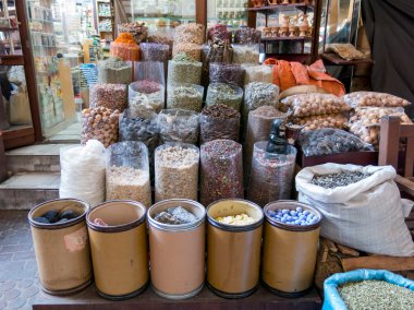Shop in spice souk in Deira district of Dubai clipart