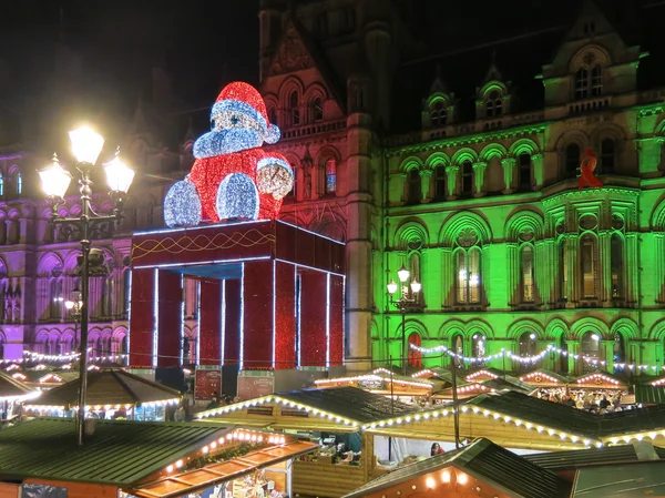 Manchester Mercatino di Natale di notte, Inghilterra — Foto Stock