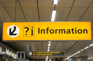 Information signs at Schiphol Amsterdam Airport, Holland clipart