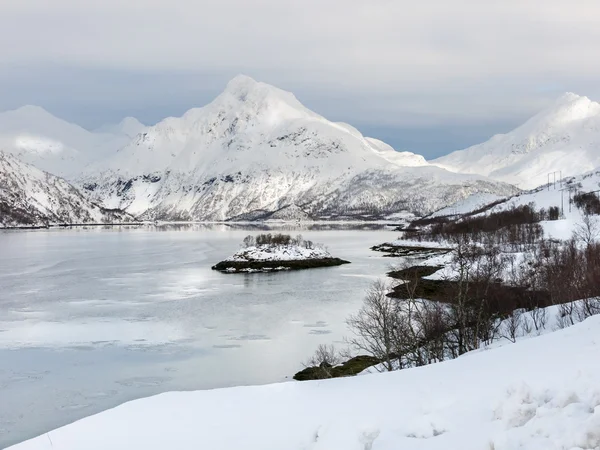 Fjord landskap på vintern, Norge — Stockfoto
