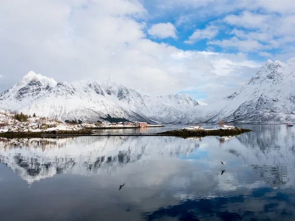 Austnes fjordu, Lofoty, Norsko — Stock fotografie