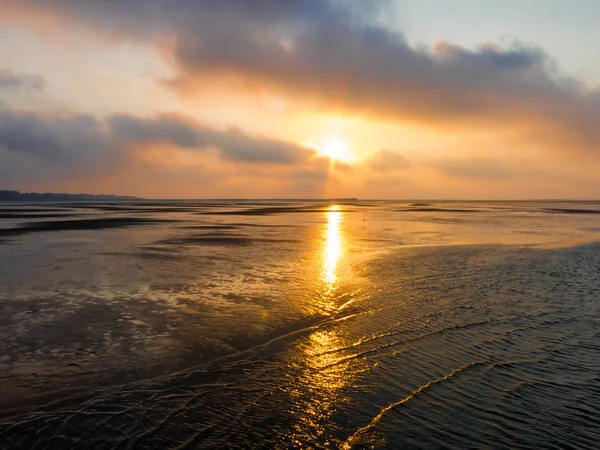 Wetlands zonsondergang op de Noordzee in de buurt van Rotterdam, Nederland — Stockfoto