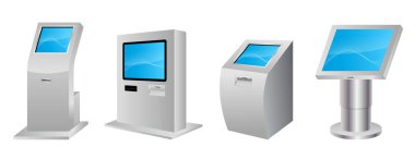 Gerçekçi dijital bilgi kiosku interaktif izole, modern dijital terminal kiosk sistemi. eps