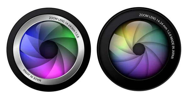 Realistic Camera Lenses Isolated Two Professional Photo Lens Shutter Blade — Stock Vector