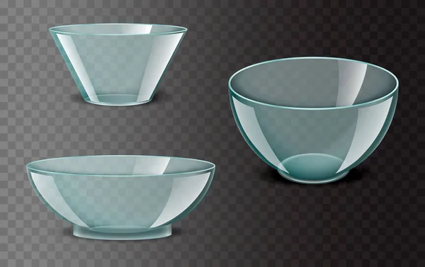Реалистичная Прозрачная Керамическая Посуда Стекла Миски Стеклянные Посуда Пищевые Контейнеры — стоковый вектор