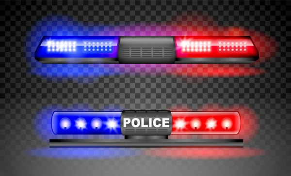 Realistische Polizeisirene Licht Bakenblinker Isoliert Notlicht Rot Blaue Sirene Führte — Stockvektor