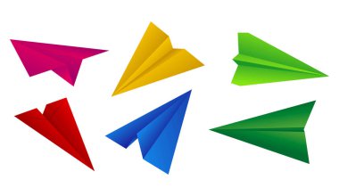 Gerçekçi kağıt uçak izole edilmiş, origami el yapımı kağıt uçak, renkli origami düzlemi. eps biçimi