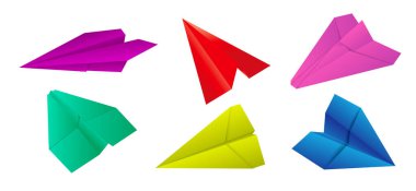 Gerçekçi kağıt uçak izole edilmiş, origami el yapımı kağıt uçak, renkli origami düzlemi. eps biçimi