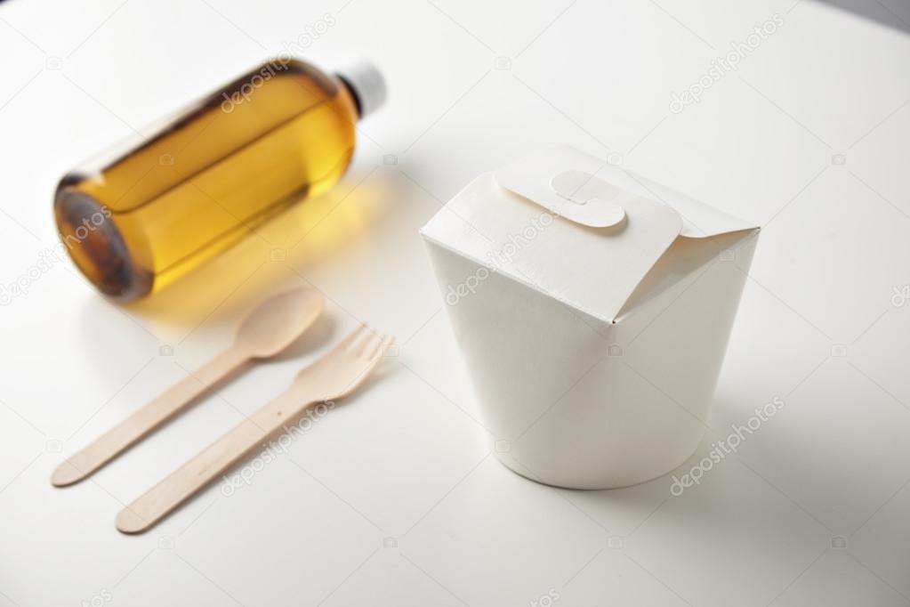 Download Plastic Brown Bottle Near Blank Wok Box Stock Photo Image By C Derepente 115431370