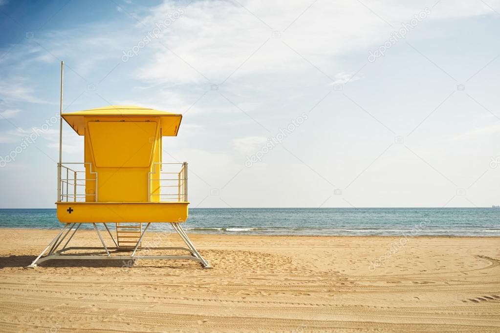blue sky and sea with lifeguard post