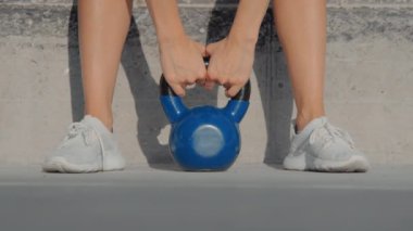 Woman lift small heavy weight, concept burden