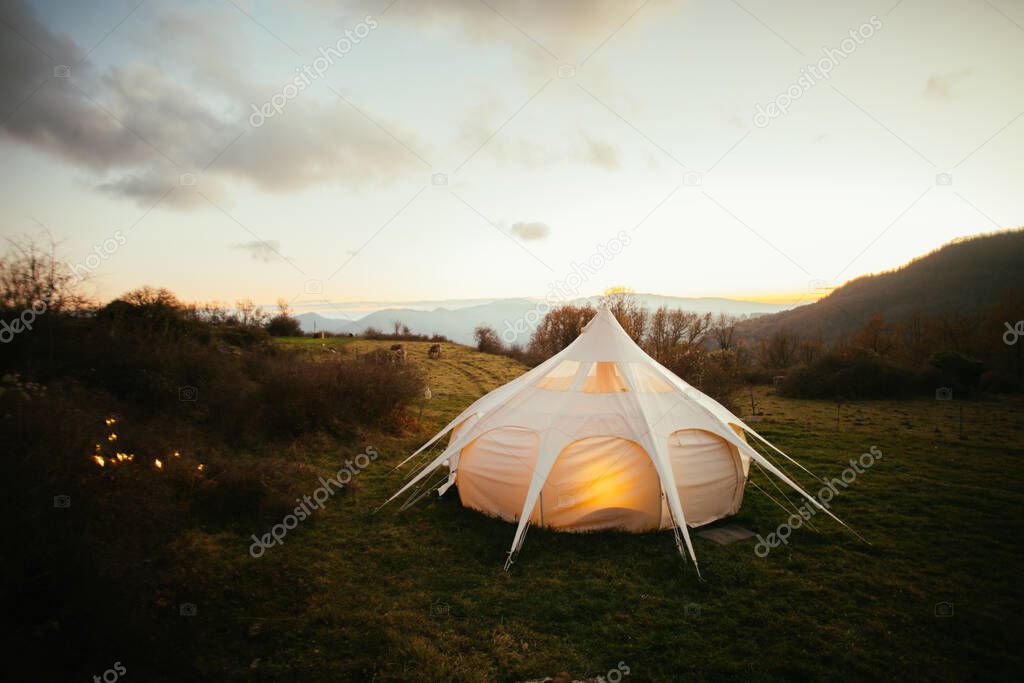 Glamping camping tent in luxury nature setting