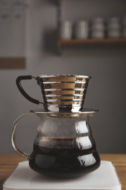 yan şeffaf krom filtre kahve makinesi
