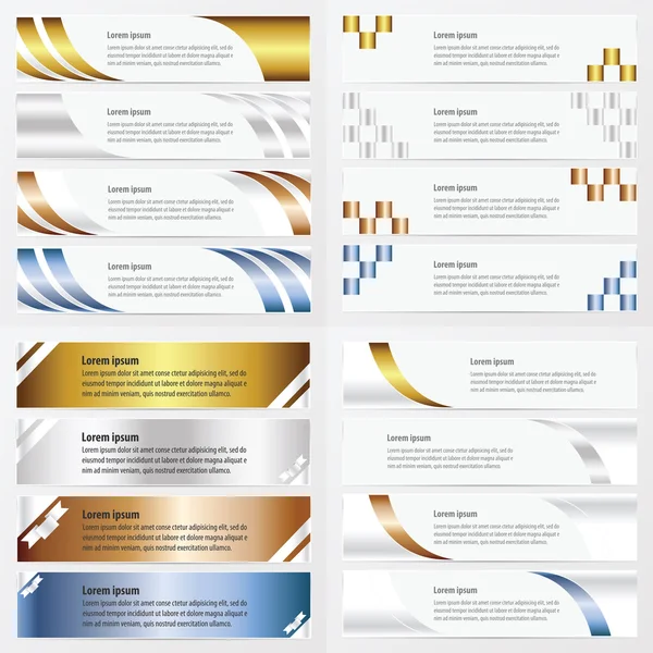 Oro, bronce, plata, color azul banner pack — Vector de stock