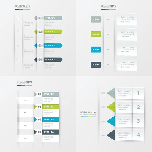 Timeline design 4 položky zelená, modrá, šedá barva — Stockový vektor
