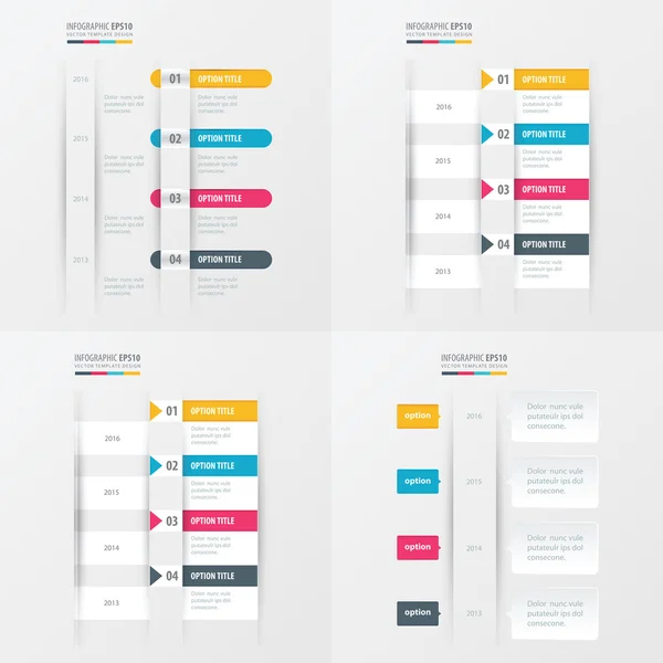 Barva žlutá, modrá, růžová design 4 položky časové osy — Stockový vektor