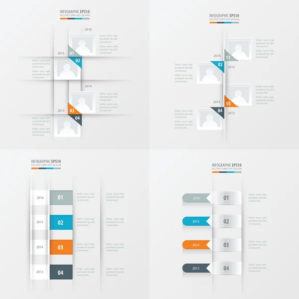 Tijdlijn 4 item oranje, blauw, grijze kleur — Stockvector