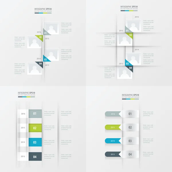 Tijdlijn 4 item groene, blauwe, grijze kleur — Stockvector