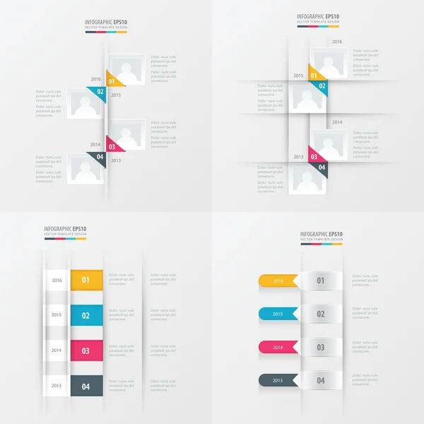 Timeline 4 item jaune, bleu, rose — Image vectorielle