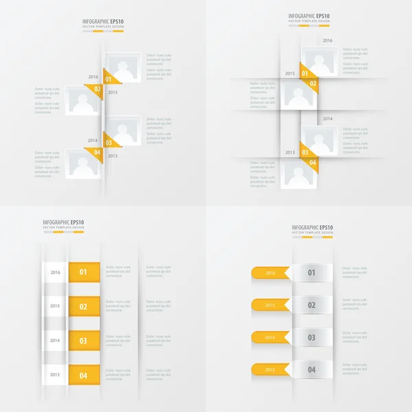 Línea de tiempo 4 artículo color amarillo — Archivo Imágenes Vectoriales