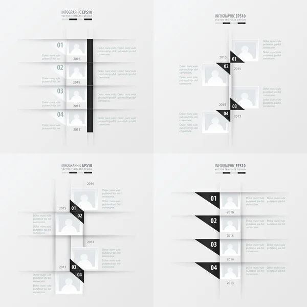 Conception vectorielle timeline 4 article noir et blanc couleur — Image vectorielle