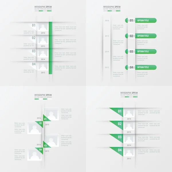Časové osy vektorový design 4 položky zelená barva přechodu — Stockový vektor