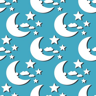 ay, yıldızlar ve bulutlar ile yinelenen desen