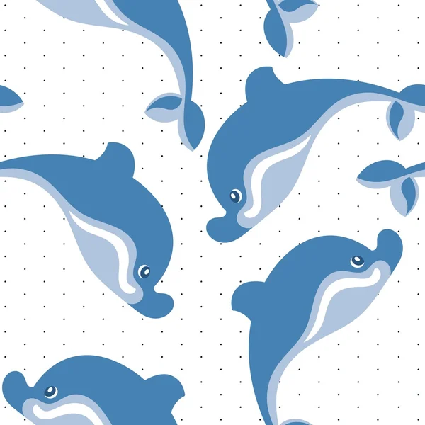 Dibujos animados delfines patrón sin costura — Vector de stock