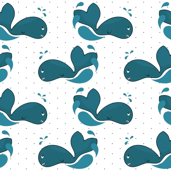 Dibujos animados ballena patrón sin costura — Vector de stock