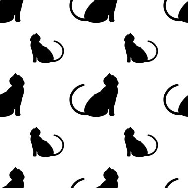 Beyaz arka planda siyah kedi ile yinelenen desen