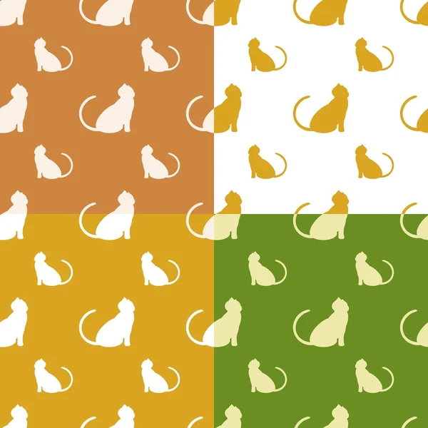 Colección de cuatro patrones de repetición sin costura con silueta de gato — Archivo Imágenes Vectoriales