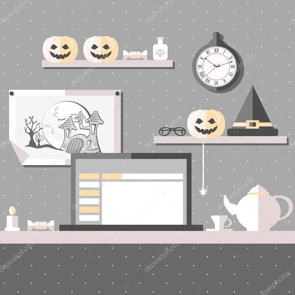 halloween workstation on grey background