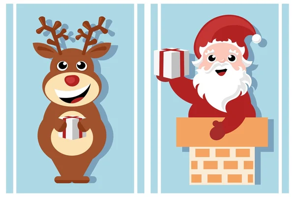 Karácsonyi santa claus és a rénszarvas Rudolf - rajzfilmfigurák — Stock Vector