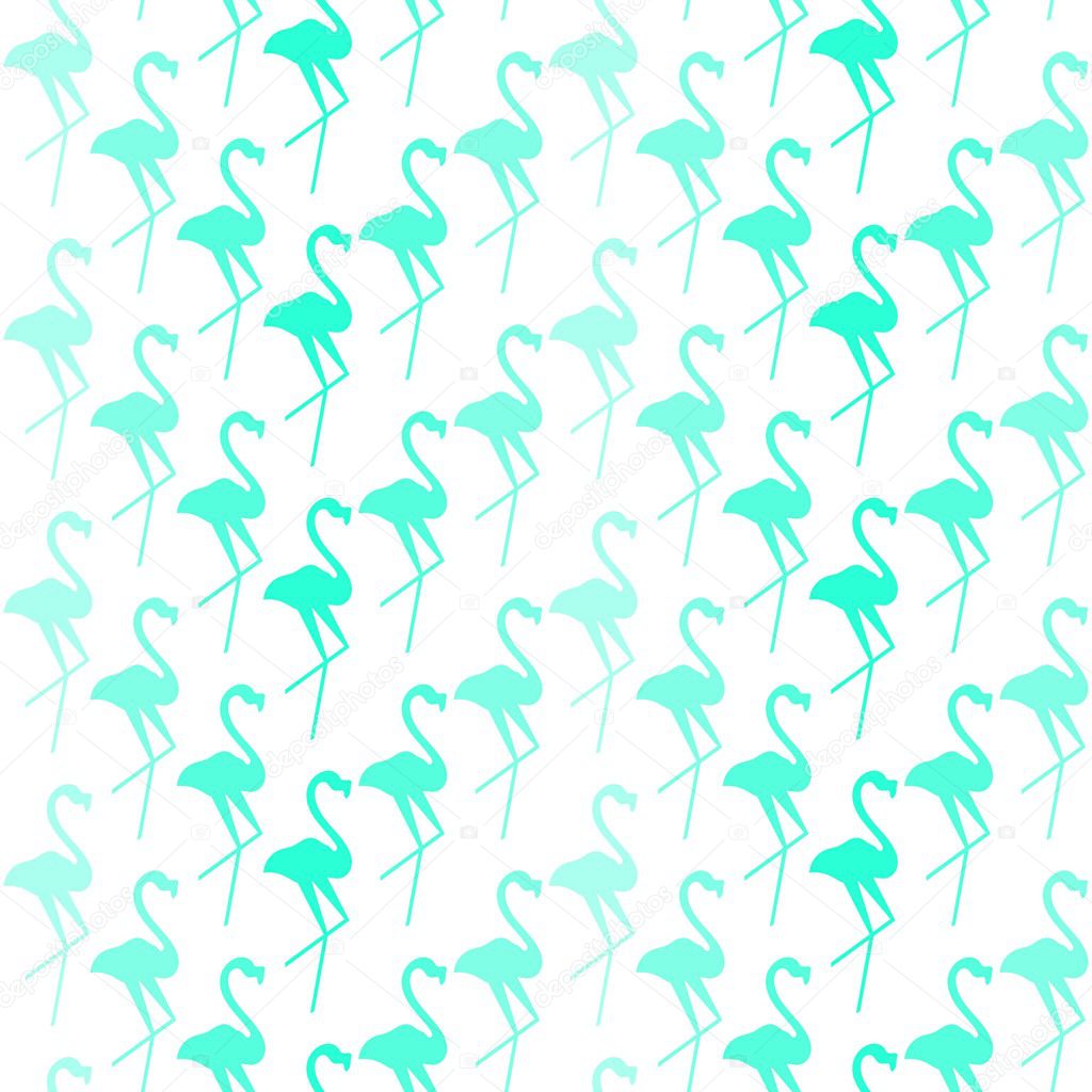 seamless repeating pattern with turquoise flamingos on white background